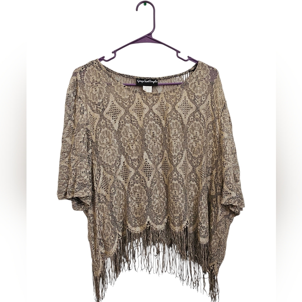 GIORGIO SANT' ANGELO Boho Fringe Knit Poncho SIZE 24
